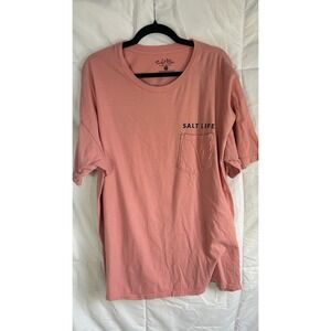 Salt Life Mens 2XL Salmon Pink Pocket T Shirt Live Salty Fish Graphic Tee